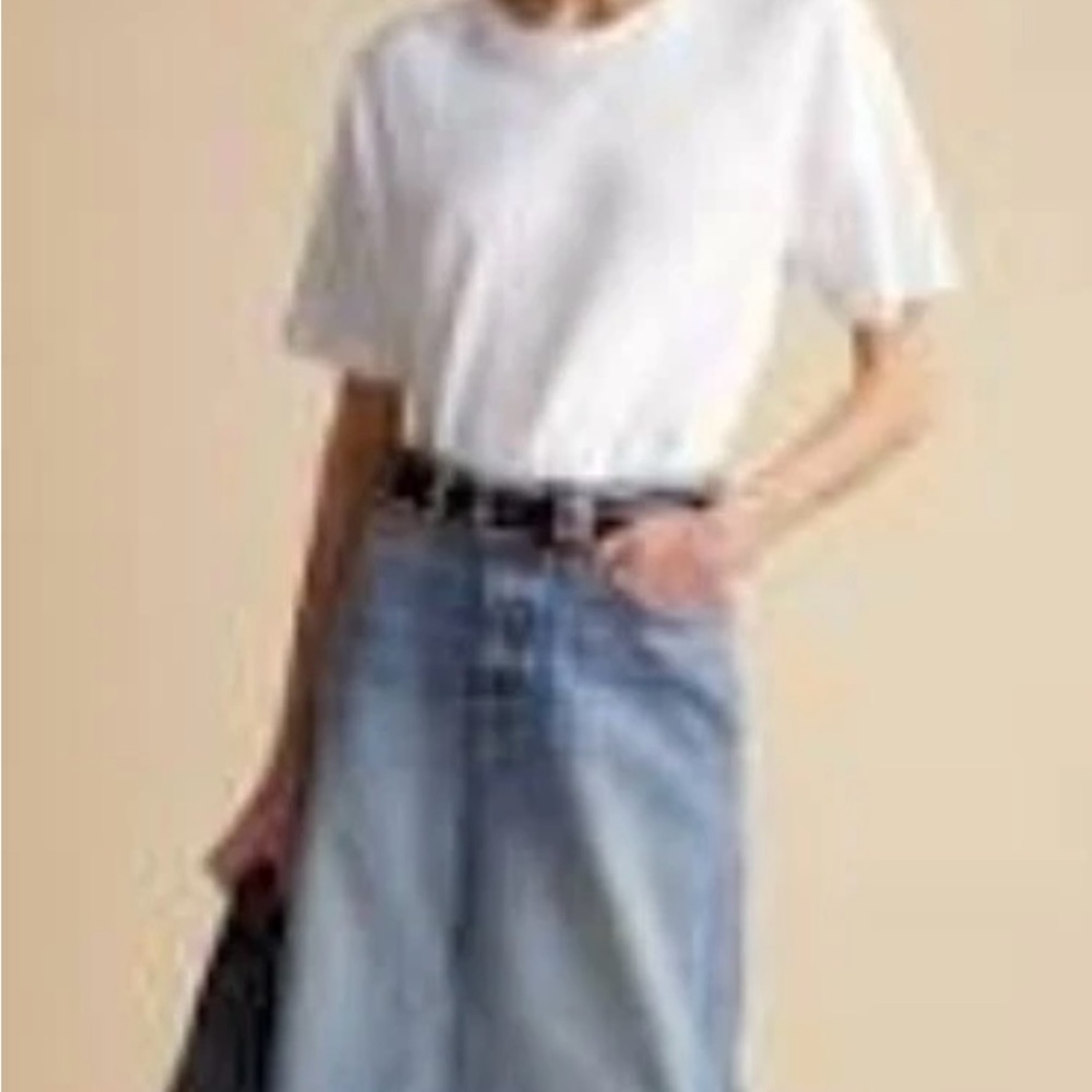 KHAITE A-Line Denim Skirt- light distressed denim blue